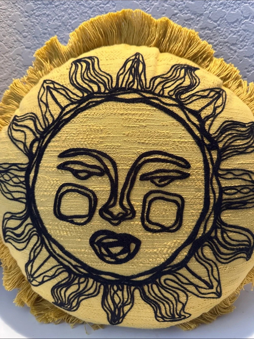 Opalhouse x Jungalow Sun Face Round Throw Pillow 16” Boho Fringe Yellow - Picture 2 of 5